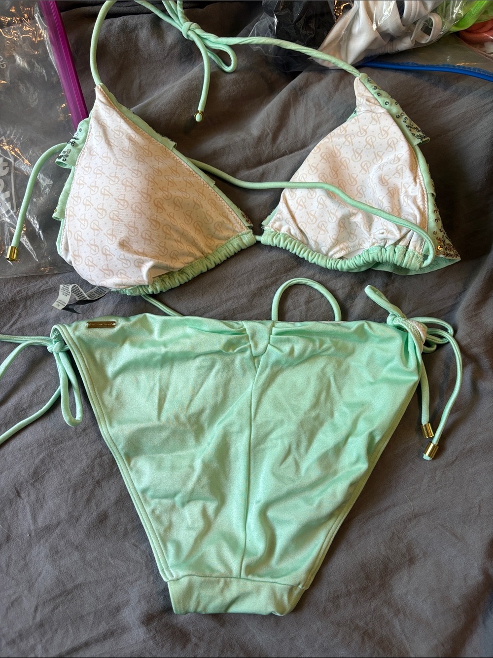 Victoria Secret mint and gold sequin tie bikini - Picture 4 of 4